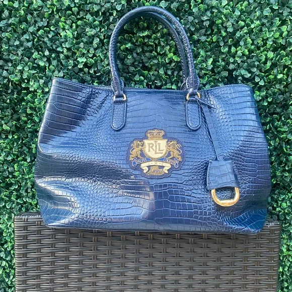 Vintage Ralph Lauren Blue Label Croc-Embossed Satchel in Royal Blue - Picture 1 of 4